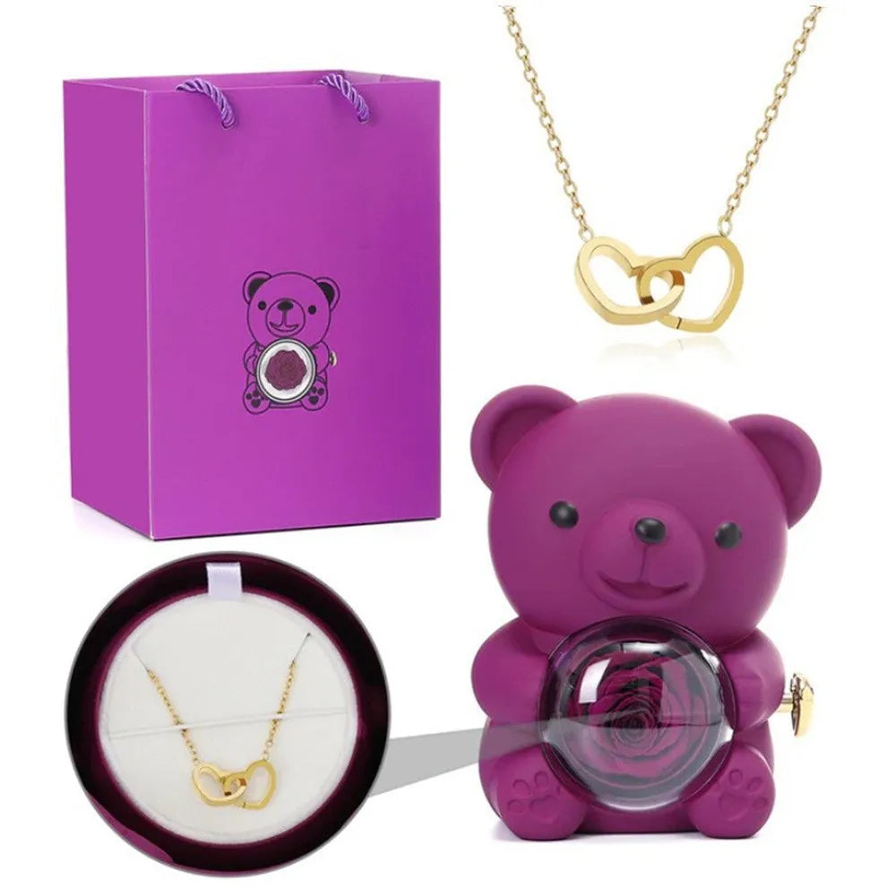 Roslune Bear & Engraved Necklace