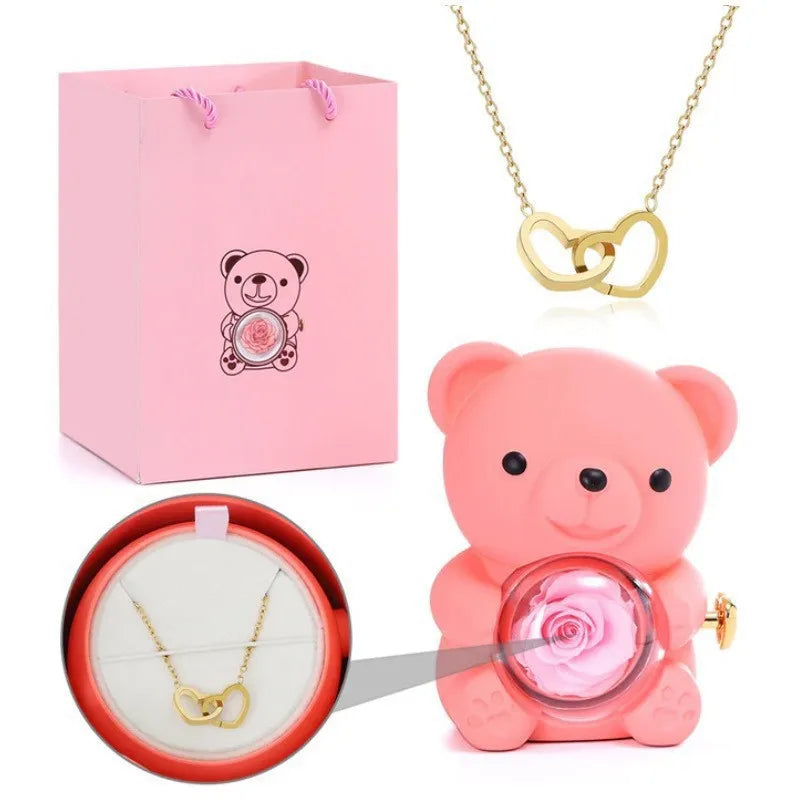 Roslune Bear & Engraved Necklace