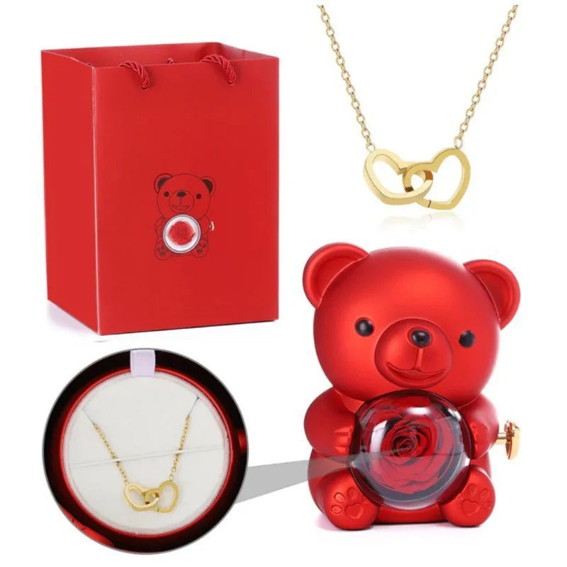 Roslune Bear & Engraved Necklace