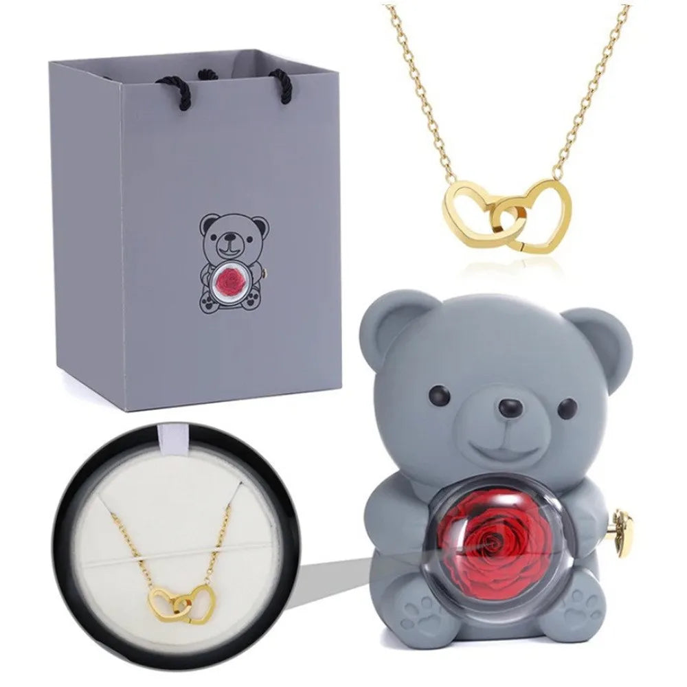 Roslune Bear & Engraved Necklace